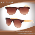 Promotional vintage round bamboo temple sunglasses with PC frame